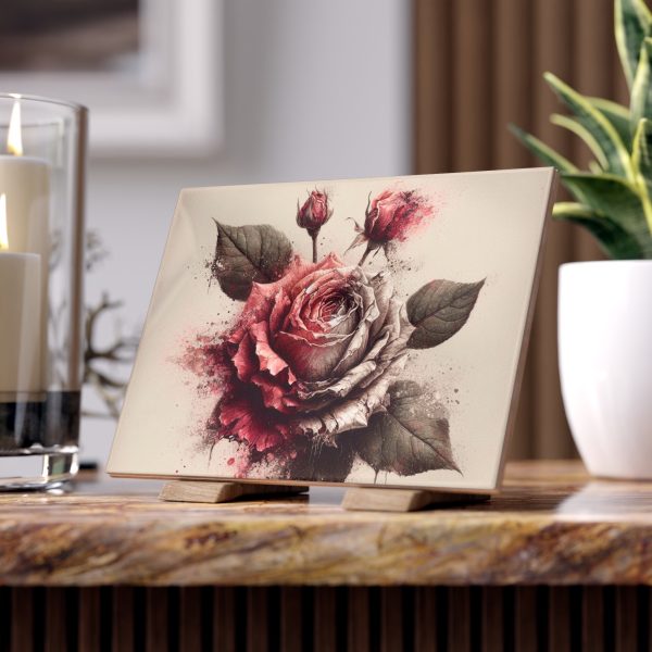 Elegant Floral Ceramic Photo Tile, Rose Art Decor, Custom Home Gift, Wall Art - Image 2