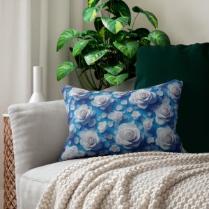 Floral Blue Lumbar Pillow, Decorative Couch Cushion, Cozy Home Accent