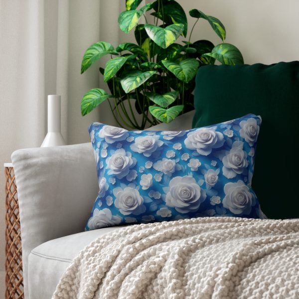 Floral Blue Lumbar Pillow, Decorative Couch Cushion, Cozy Home Accent