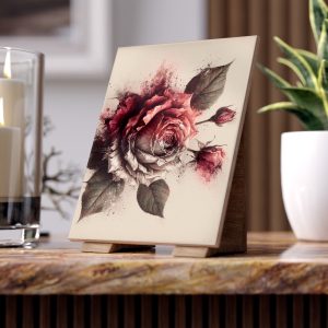 Elegant Floral Ceramic Photo Tile, Rose Art Decor, Custom Home Gift, Wall Art