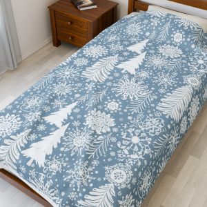 Cozy Winter Velveteen Plush Blanket | Soft Snowflake Print for Home Decor, Holiday Gift,