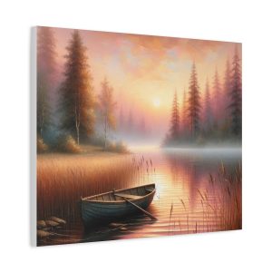 Serene Landscape Canvas Print, Boat Art for Home Decor, Tranquil Wall Art, Nature