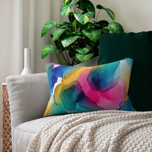 Vibrant Watercolor Lumbar Pillow, Decorative Cushion, Home Decor Accent, Colorful Throw Pillow - Image 2