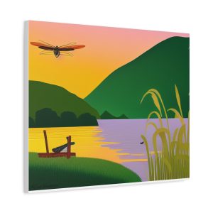 Vibrant Nature Canvas Print, Lake and Dragonfly Art, Home Decor, Wall Art, Gift for Nature Lovers