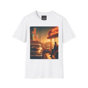 Vintage Diner Graphic Tee, Retro Softstyle T-Shirt, Unisex Casual Wear, Perfect for Road